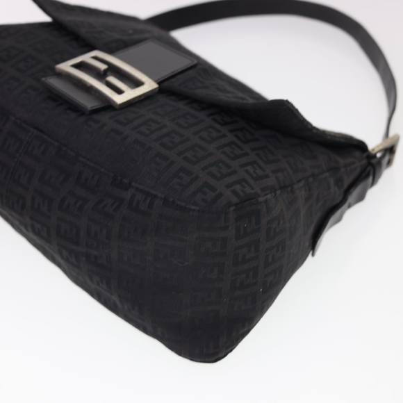 FENDI Zucchino Canvas Mamma Baguette Shoulder Bag Black Auth fm2228 - Picture 14 of 16